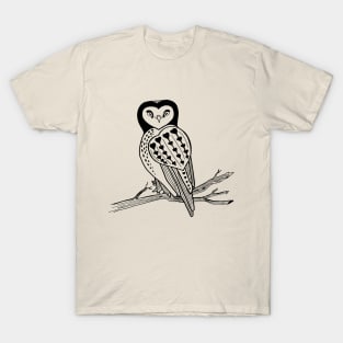 Boho Heart Owl Black Tattoo Style Bird T-Shirt